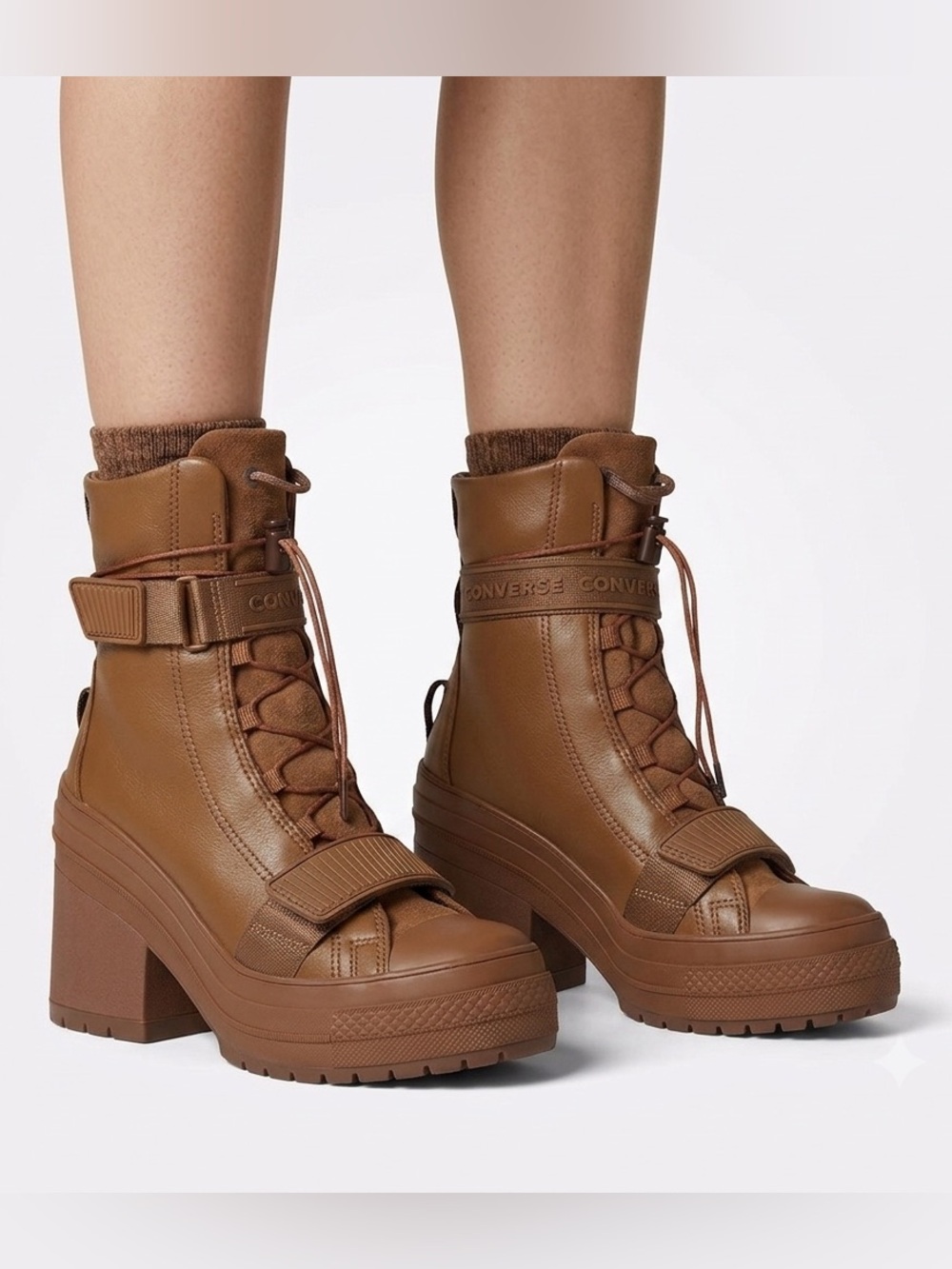Converse GR82 Extra High Platform Boots • Tan Brown Leather • Sz 7